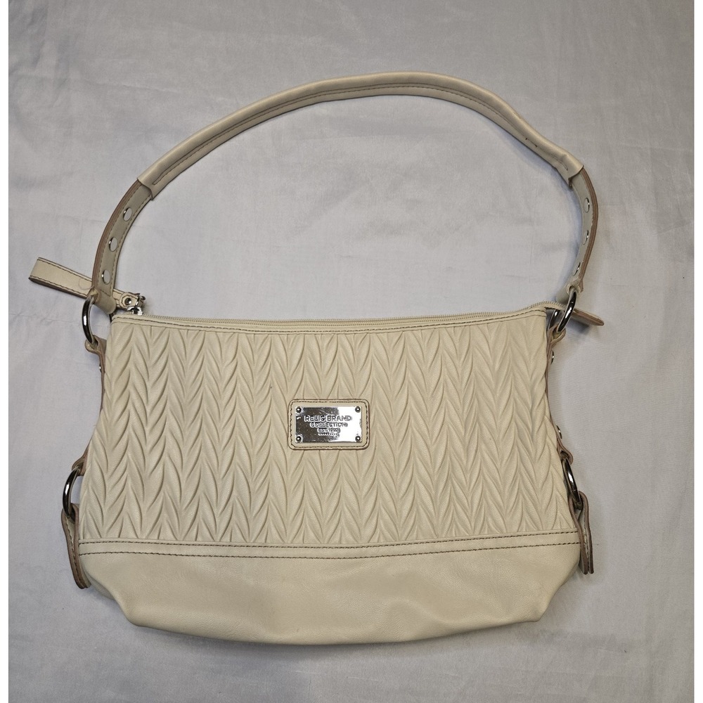Relic Vegan Leather Bone/Cream Shoulder Purse Bag Medium Studded Textured Soft